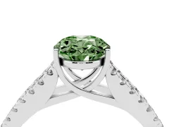 Fancy Green Oval Cut Diamond Split Shank Pavé Engagement Ring Set in Platinum with Prong-Held Center Stone