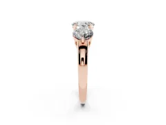 Round Cut Diamond Three-Stone Ring Set in Rose gold with Prong Setting and Plain Band