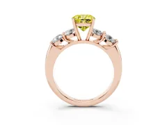 Fancy Yellow Cushion Cut Diamond Five-Stone Prong Set Ring Set in Rose gold with Classic Band