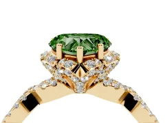 Fancy Green Heart Cut Diamond Halo Twist Band Solitaire Ring Set in Yellow gold with Prong-Set Center Stone
