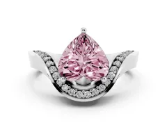 Fancy Pink Heart Cut Diamond Solitaire Engagement Ring Set in White gold with Pavé Shoulders