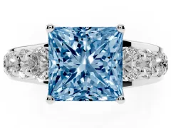 Fancy Blue Princess Cut Diamond Pavé Engagement Ring Set in Platinum with Prong Setting