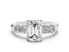Emerald Cut Diamond Five-Stone Prong Set Engagement Ring Set in Platinum with Channel Band
