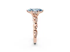 Fancy Blue Marquise Cut Diamond Vine Band Solitaire Ring Set in Rose gold with Milgrain Prong Setting