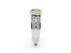 Fancy Yellow Heart Cut Diamond Wide Channel Set Band Ring Set in Silver with Bezel Setting