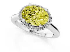 Fancy Yellow Oval Cut Diamond Halo Engagement Ring Set in Silver with Pavé Band and Rising Shoulders
