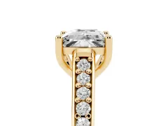 Princess Cut Diamond Prong Set Solitaire Engagement Ring Set in Yellow gold with Pavé Band