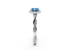 Fancy Blue Cushion Cut Diamond Halo Twist Band Solitaire Ring Set in Platinum with Prong Setting
