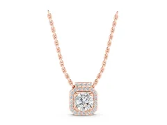 Round Diamond Halo Pendant Set in Rose gold with Prong-Set Center and Halo