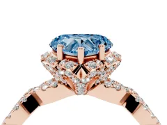 Fancy Blue Heart Cut Diamond Halo Twist Band Solitaire Ring Set in Rose gold with Prong-Set Center Stone