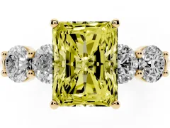 Fancy Yellow Radiant Cut Diamond Five-Stone Prong Set Ring Set in Yellow gold with Classic Band