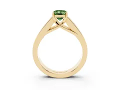 Fancy Green Emerald Cut Diamond Solitaire Ring Set in Yellow gold with Channel-Set Accent Stones and Prong Setting