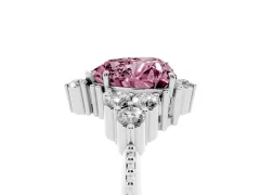 Fancy Pink Heart Cut Diamond Cluster Ring Set in White gold with Beaded Band
