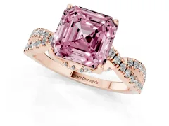 Fancy Pink Asscher Cut Diamond Twist Pavé Solitaire Engagement Ring Set in Rose gold with Prong Setting