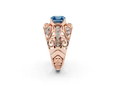 Fancy Blue Asscher Cut Diamond Art Deco Ring Set in Rose gold with Pavé Split Shank