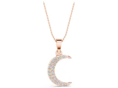 Pavé Round Diamond Crescent Pendant Set in Rose gold with Four-Prong Setting