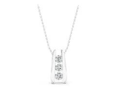 Vertical Channel Set Round Diamond Pendant Set in Silver with Four Stones