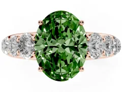 Fancy Green Oval Cut Diamond Solitaire Ring Set in Rose gold with Pavé-Set Band and Prong Setting