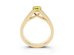 Fancy Yellow Emerald Cut Diamond Solitaire Ring Set in Yellow gold with Channel-Set Accent Stones and Prong Setting