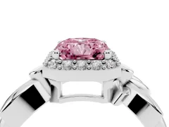 Fancy Pink Radiant Cut Diamond Halo Floral Band Ring Set in Platinum with Prong Setting
