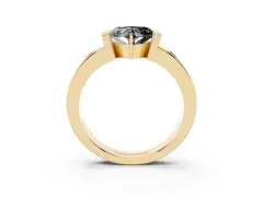 Fancy Black Heart Cut Diamond Channel-Set Band Ring Set in Yellow gold with Bezel Prong Setting