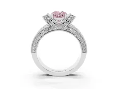 Fancy Pink Oval Cut Diamond Milgrain Halo Pavé Engagement Ring Set in White gold with Prong Setting