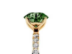 Fancy Green Round Cut Diamond Solitaire Engagement Ring Set in Yellow gold with Round Pavé Band and Prong Setting