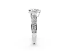 Pear Cut Diamond Solitaire Ring Set in Silver with Multi-Row Round Pavé Band and Prong Setting