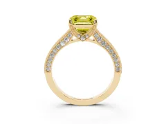 Fancy Yellow Asscher Cut Diamond Solitaire Ring Set in Yellow gold with Milgrain-Edged Pavé Band and Prong Setting