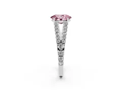 Fancy Pink Oval Cut Diamond Split Shank Pavé Engagement Ring Set in Silver with Prong-Held Center Stone