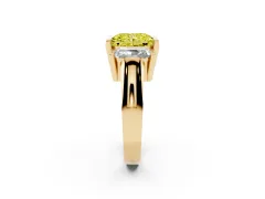 Fancy Yellow Radiant Cut Diamond Three-Stone Channel Set Ring Set in Yellow gold with Smooth Polished Band