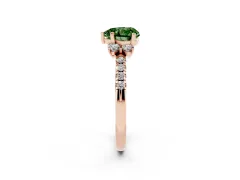 Fancy Green Heart Cut Diamond Three-Stone Pavé Ring Set in Rose gold with Prong Setting