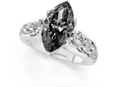 Fancy Black Marquise Cut Diamond Pavé Engagement Ring Set in Platinum with Prong Setting