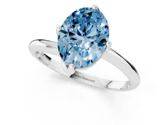 Fancy Blue Oval Cut Diamond Solitaire Engagement Ring Set in Silver with Classic Plain Band