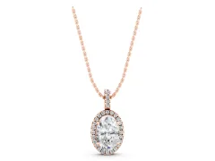Oval Halo Diamond Pendant Set in Rose gold with Prong-Set Center