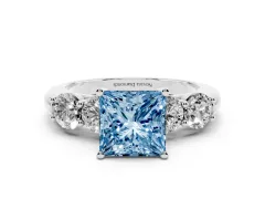 Fancy Blue Princess Cut Diamond Five-Stone Prong Set Ring Set in Silver with Classic Band