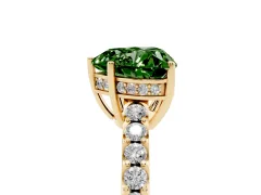 Fancy Green Heart Cut Diamond Solitaire Engagement Ring Set in Yellow gold with Pavé Band and Prong Setting