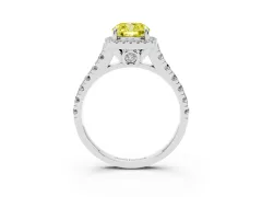 Fancy Yellow Cushion Cut Diamond Halo Engagement Ring Set in Silver with Pavé Band and Prong-Set Center