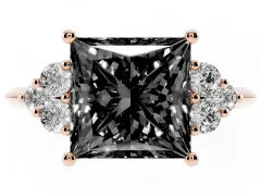 Fancy Black Princess Cut Diamond Cluster Ring Set in Rose gold with Plain Band and Prong Setting