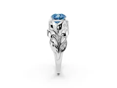 Fancy Blue Cushion Cut Diamond Leaf-Inspired Engagement Ring Set in White gold with Round Accents