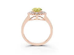 Fancy Yellow Oval Cut Diamond Halo Cluster Engagement Ring Set in Rose gold with Solitaire Band and Prong Setting