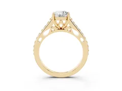 Oval Cut Diamond Prong Set Solitaire Engagement Ring Set in Yellow gold with Pavé Band