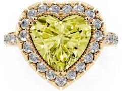 Fancy Yellow Heart Cut Diamond Halo Ring Set in Yellow gold with Pavé Shank and Prong Setting