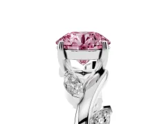 Fancy Pink Round Cut Diamond Solitaire Ring Set in Silver with Twisted Marquise Accent Band