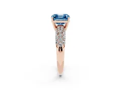 Fancy Blue Asscher Cut Diamond Pavé Band Solitaire Ring Set in Rose gold with Close-Set Accent Stones and Prong Setting