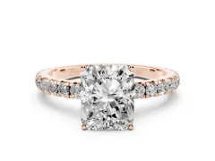 Radiant Cut Diamond Pavé Solitaire Engagement Ring Set in Rose gold with Prong Setting