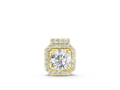 Round Diamond Halo Pendant Set in Yellow gold with Prong-Set Center and Halo