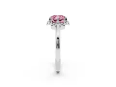 Fancy Pink Cushion Cut Diamond Round Cluster Halo Ring Set in Platinum with Solitaire Band and Prong Setting