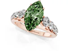 Fancy Green Marquise Cut Diamond Solitaire Ring Set in Rose gold with Pavé-Set Band and Prong Setting