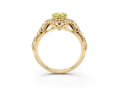 Fancy Yellow Oval Cut Diamond Solitaire Ring Set in Yellow gold with Hidden Halo and Pavé Band